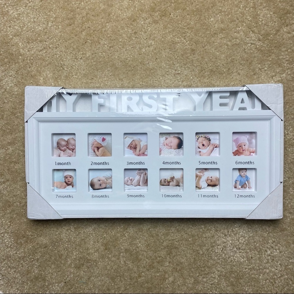 My First Year Baby 12 Month White Photo Frame NWT